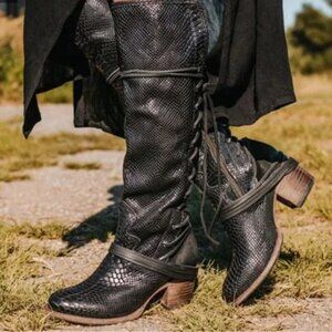 Freebird by Steven Black Snake Coal Tall Lace-Up Boot